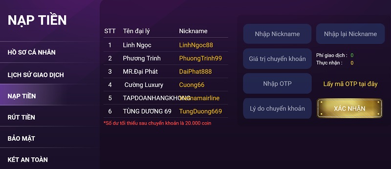 Hướng dẫn nạp tiền vào cổng game bài online OK88 