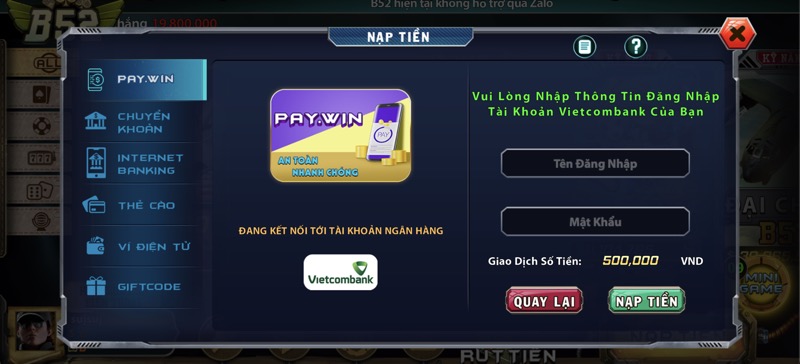 Có thể nạp B52 Club qua PayWin