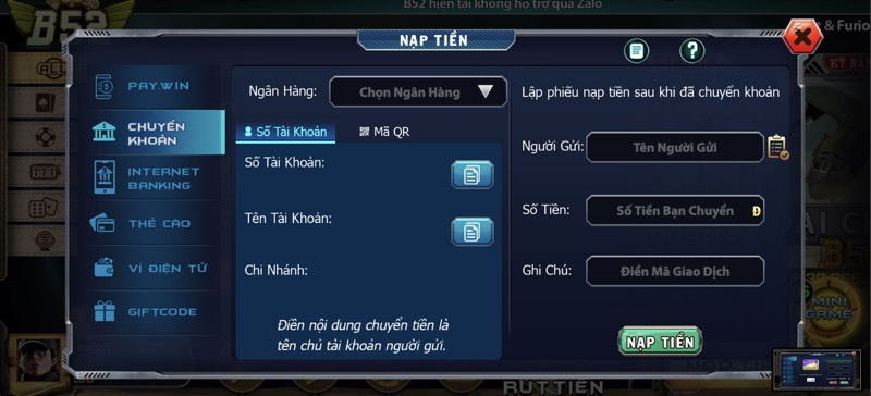 Hướng dẫn nạp rút B52 Club đầy đủ phương thức cho người mới