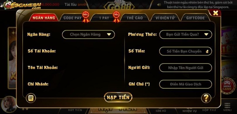 Hướng dẫn nạp tiền Gowin